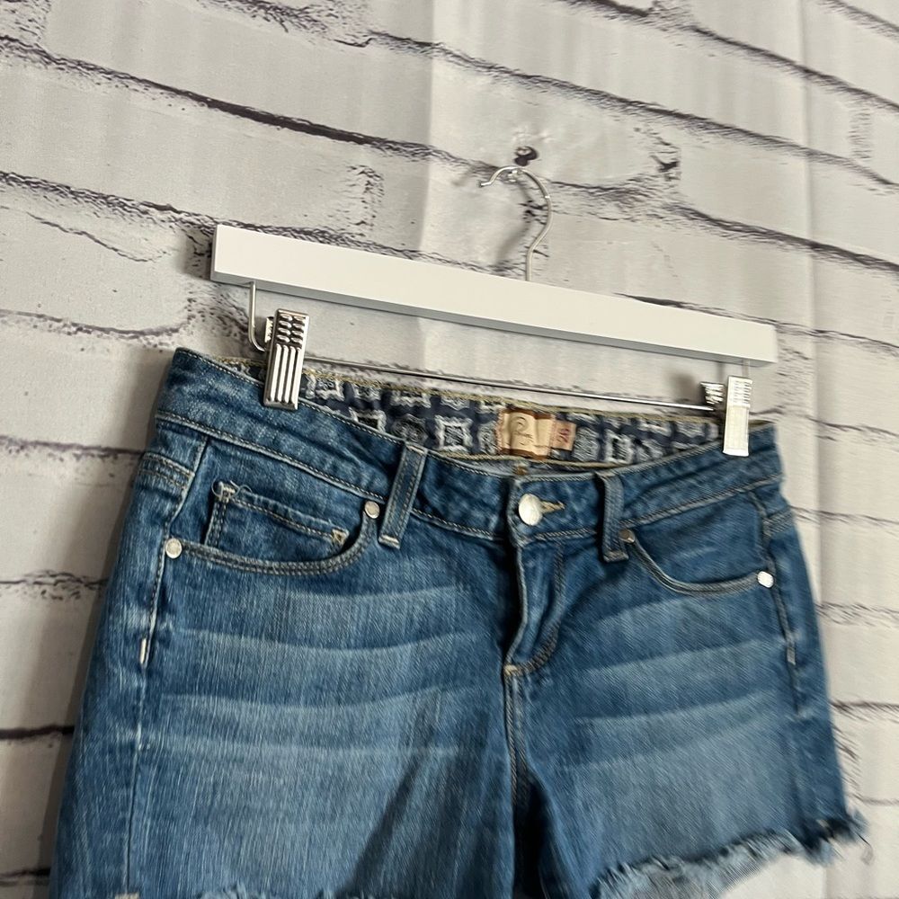 Paige Silver Lake High Rise Denim Cutoff Shorts Size 26 Y2K Blue Vintage Stretch - Picture 3 of 16